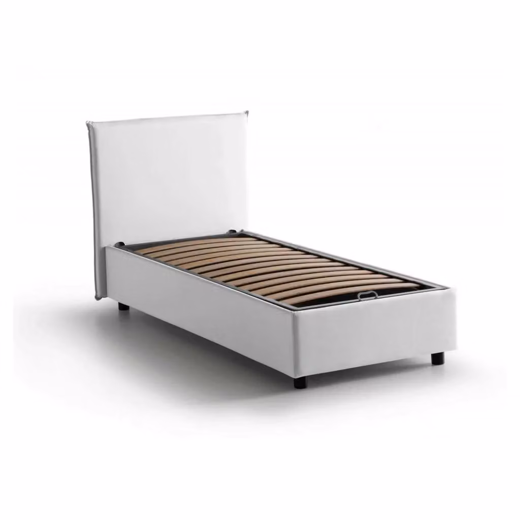 Letto singolo contenitore Argentino di Talamo Italia con rivestimento in tessuto bianco, adatto per materasso 80x190 cm – 2
