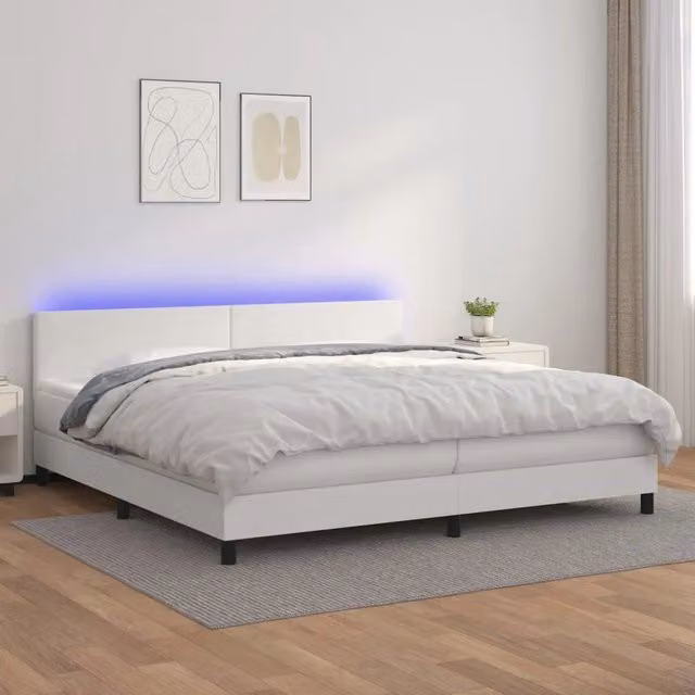 Letto Giroletto con Materasso a Molle e Illuminazione LED vidaXL, Similpelle Bianco, L/P: 200 x 200 cm – 1
