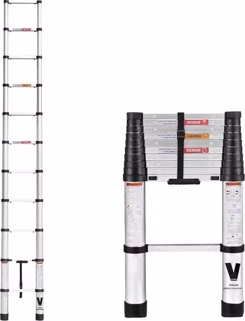 Scalone a Telescopio con Estensione in Alluminio, Inclinabile, con Blocco Rapido e Retrazione Automatica, per uso Interno, capienza 150 kg, lunghezza 32m