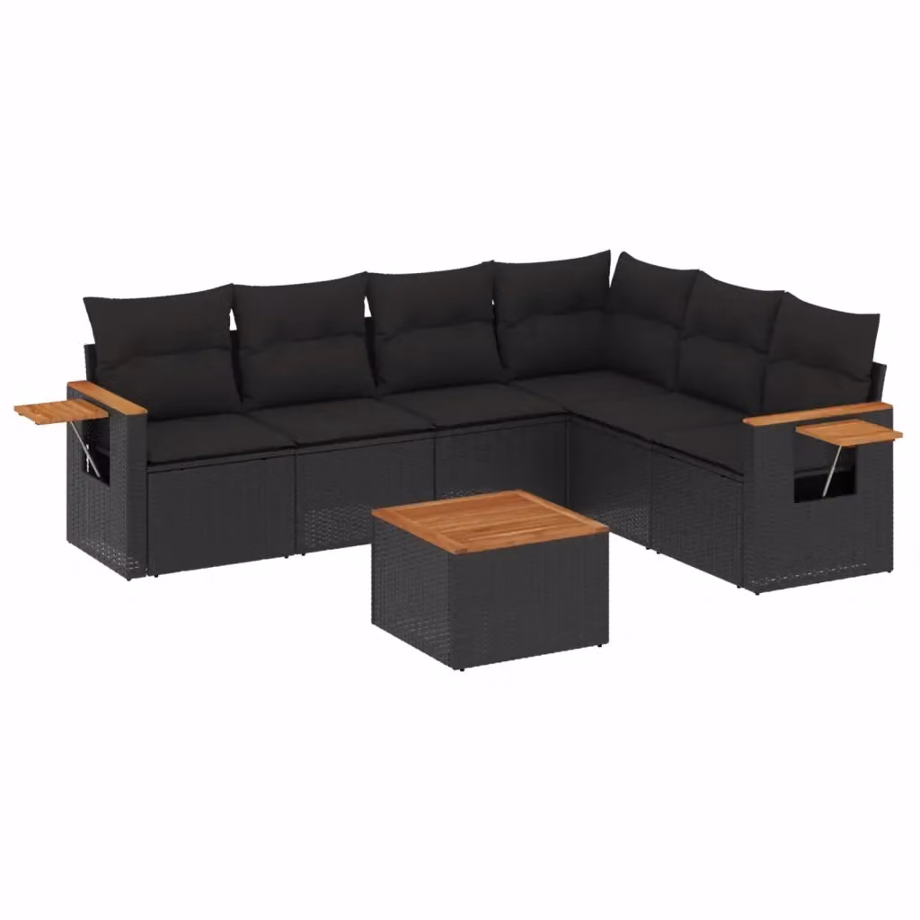 Set Divani da Giardino a L vidaXL in Polyrattan Nero con 7 Cuscini e Tavolino da Esterno – 2