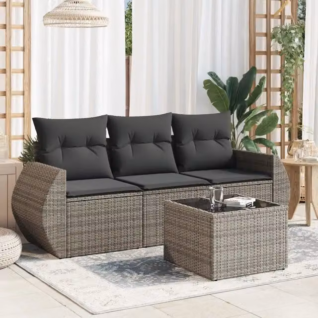 Set Divani da Giardino 4 pz con Cuscini in Polyrattan Grigio 3253407
