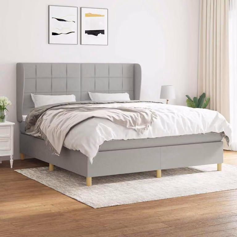 vidaXL Giroletto a Molle con Materasso Ibrido in Tessuto Grigio e Bianco L/P/H: 183 x 180 x 203 cm