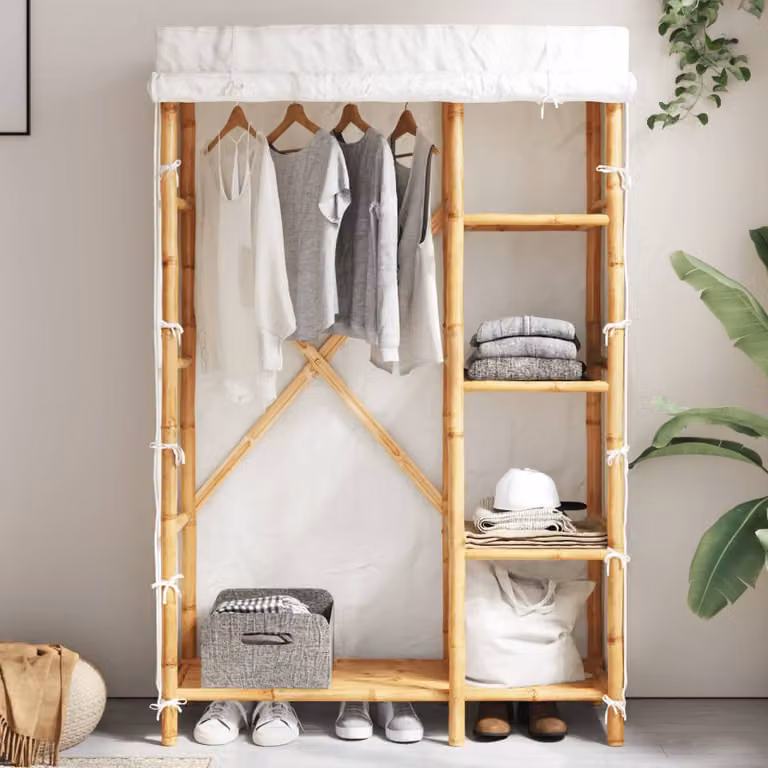 Armadio in bambù vidaXL in stile scandinavo, marrone e beige, L 110 x P 45 x H 170 cm