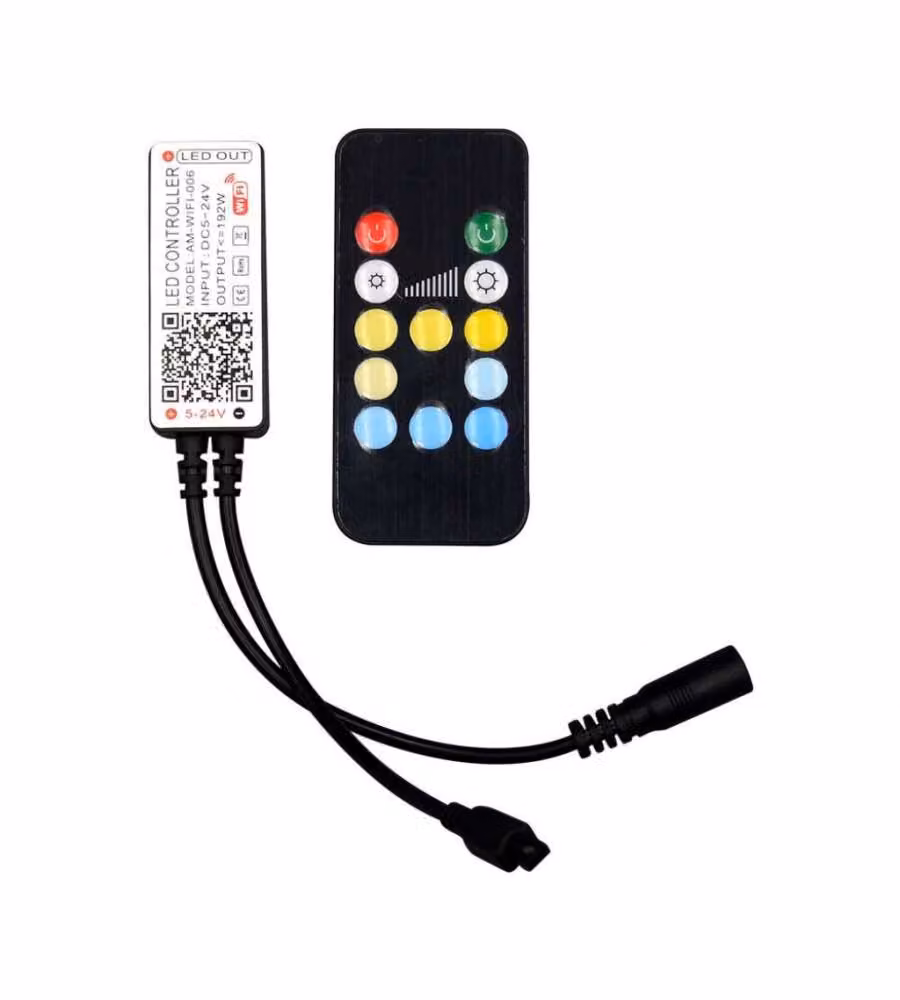 Controller Wifi V-TAC per Strip LED RGB 3in1 Dimmerabile con Telecomando 24 Tasti Compatibile con Amazon Alexa e Google Home Colore Nero
