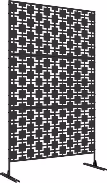 Pannello brise vue decorativo Outsunny con motivo geometrico traforato in metallo nero, L 122 x P 45 x H 198 cm – 1