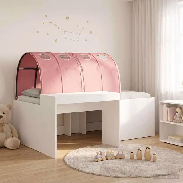 Letto con Tunnel 3 pz Bianco e Rosa Legno ingegnerizzato 3423656