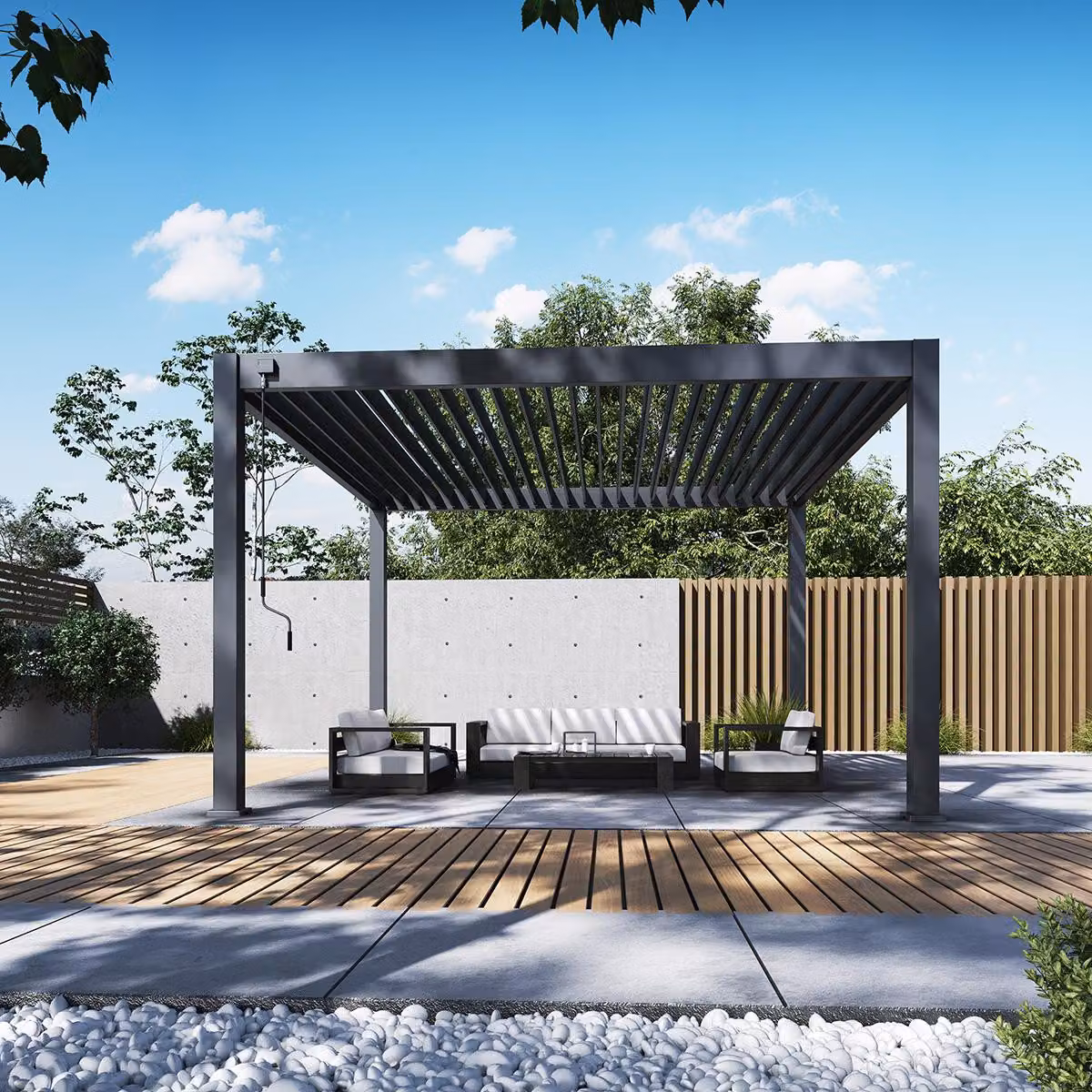 Pergola Weide Deluxe Plus interamente in alluminio 4x4 m con tetto a lamelle, autoportante, antracite