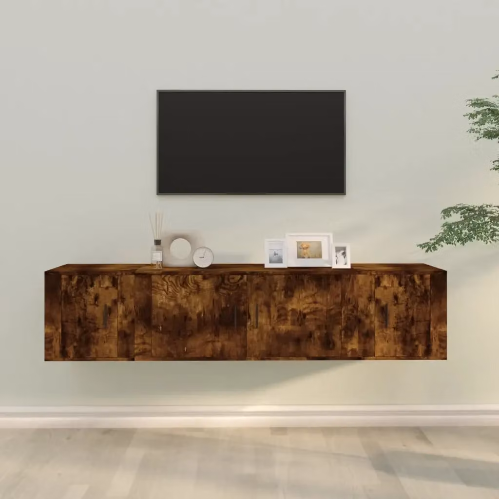 Set di mobili porta TV da 3 pezzi in legno multistrato Rovere Fumo marrone con design classico a parete per il tuo soggiorno – 2