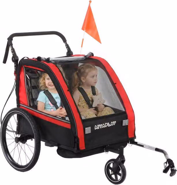 Carrello per bicicletta per bambini 2 in 1 Minimal rosso con sospensioni e maniglia regolabile – 1