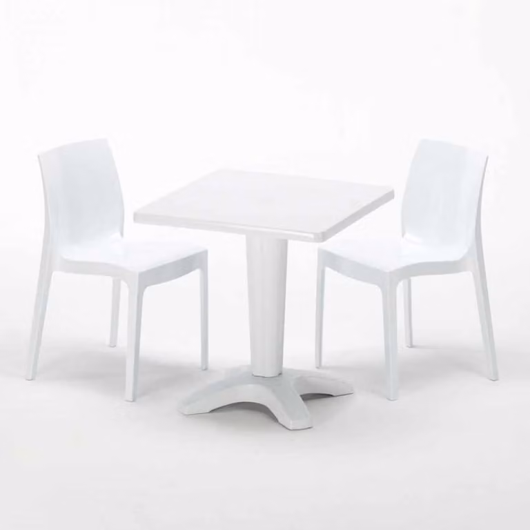 Tavolo quadrato bianco e 2 sedie Set di bastoni da interno in polipropilene colorato Grand Soleil Ice Patio - Bianco