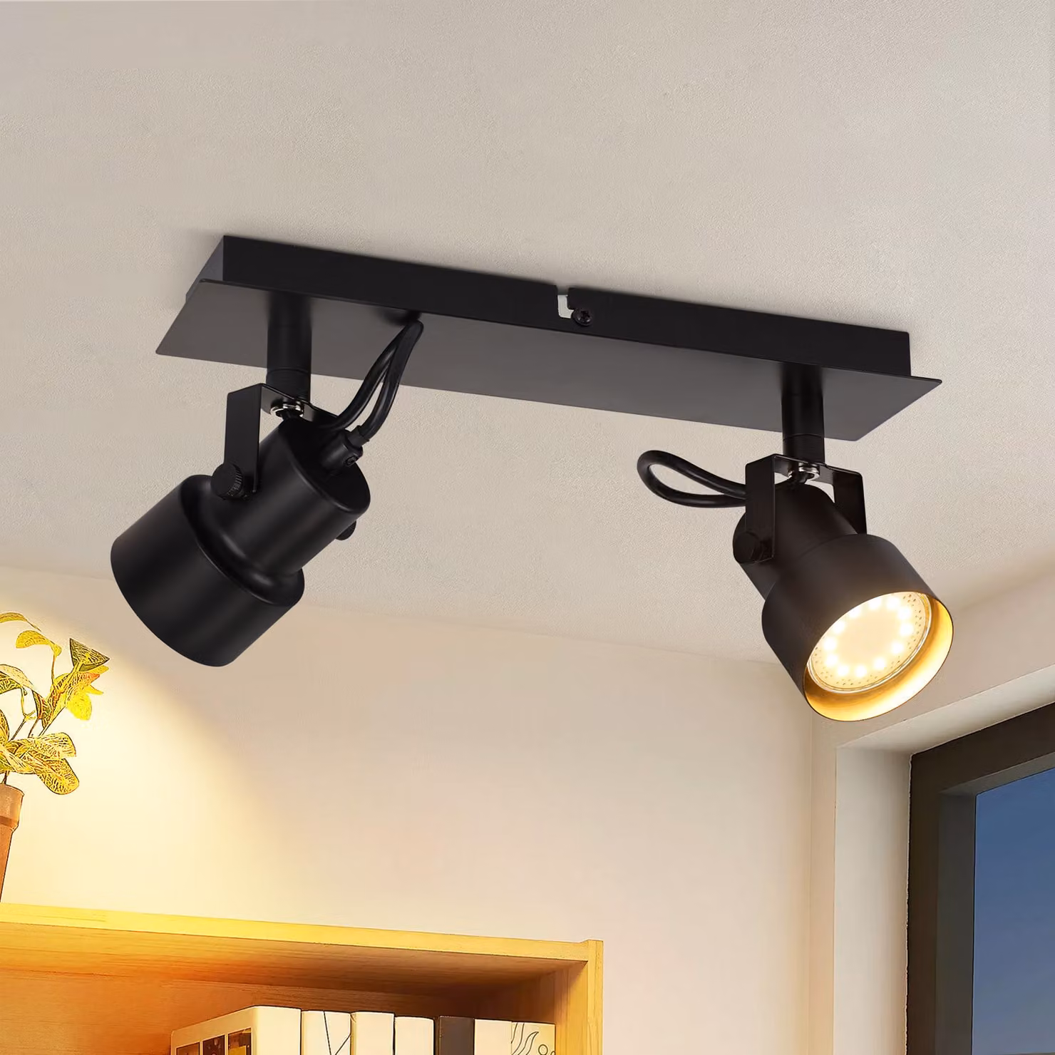 ZMH faretto da soffitto 2 fiamme nero faretto da soffitto 350° rotante faretto da parete GU10 lampada da corridoio vintage retro faretto industriale per soggiorno camera da letto cucina (senza lampadina)