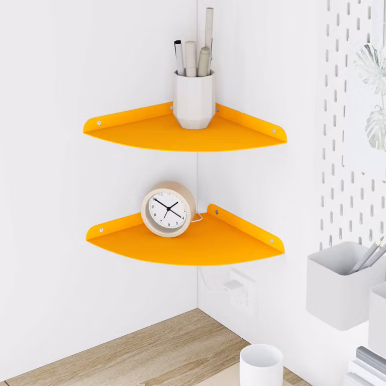 Set di 2 mensole da angolo sospese vidaXL in metallo giallo opaco per soggiorno, cucina o bagno