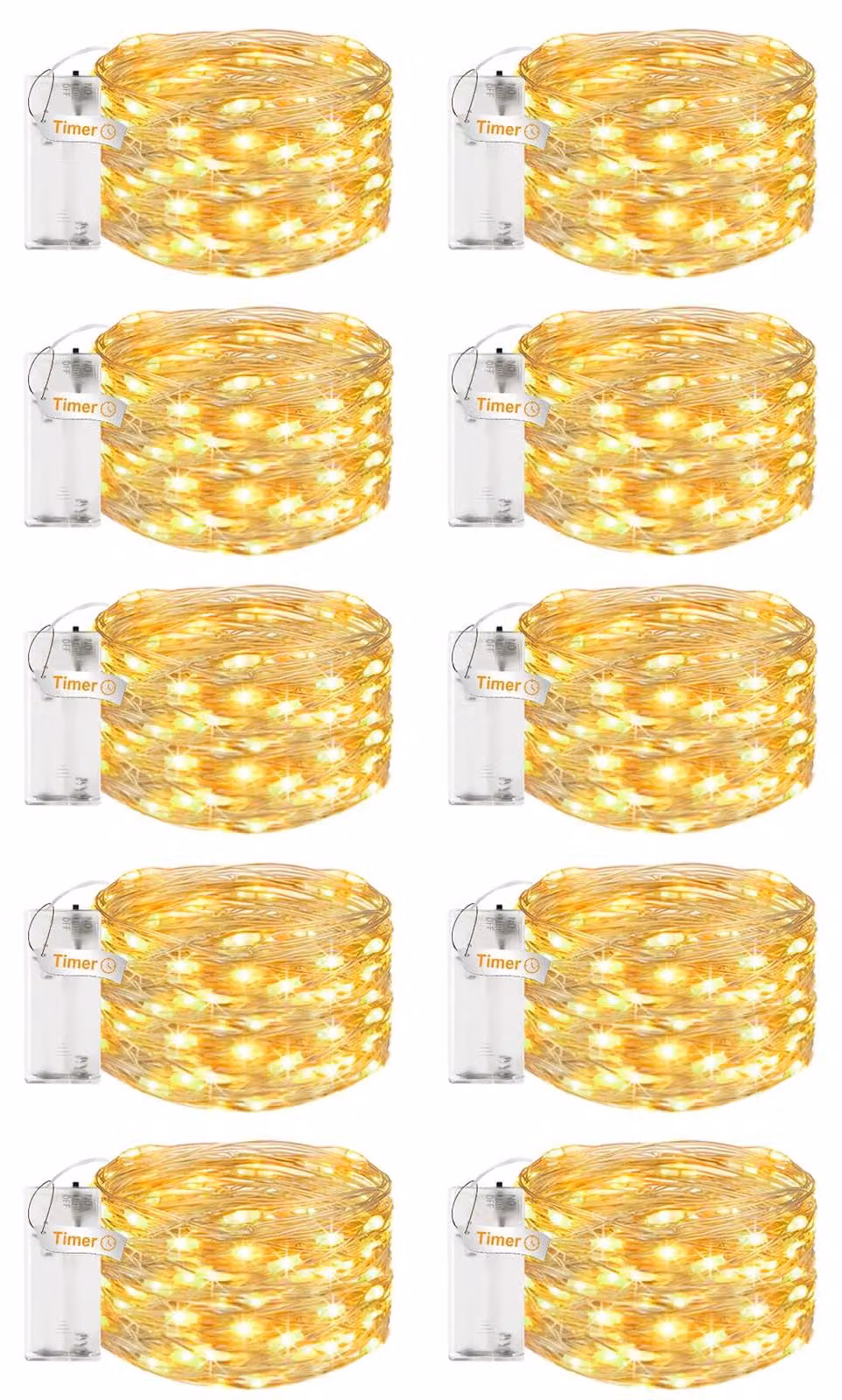Catena luminosa, set da 10, lunghezza 3 metri, 30 LED, luce bianco caldo, alimentazione a batteria