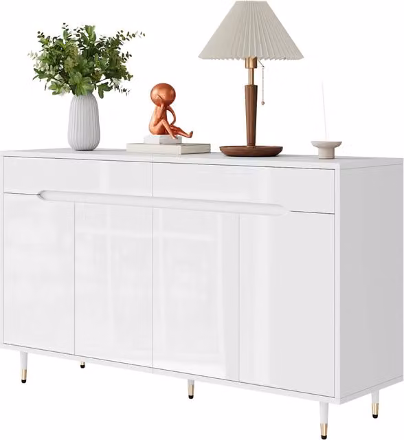 Mobile porta scarpe 2 ante bianco e oro，scarpiera 24 paia con cassetti，140x39x84 cm