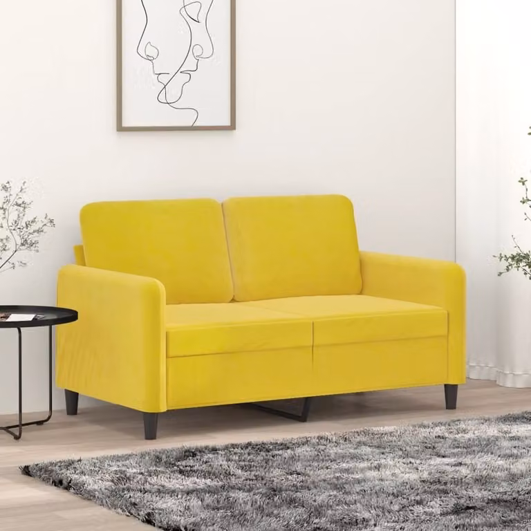 Divano a due posti, colore giallo, in velluto, dimensioni 120 cm