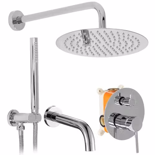 Rea - Lungo Set Vasca Doccia Incasso Cromo + Box Sistema Doccia In Ottone Per Bagno (Cromo) 38,5x16x9cm