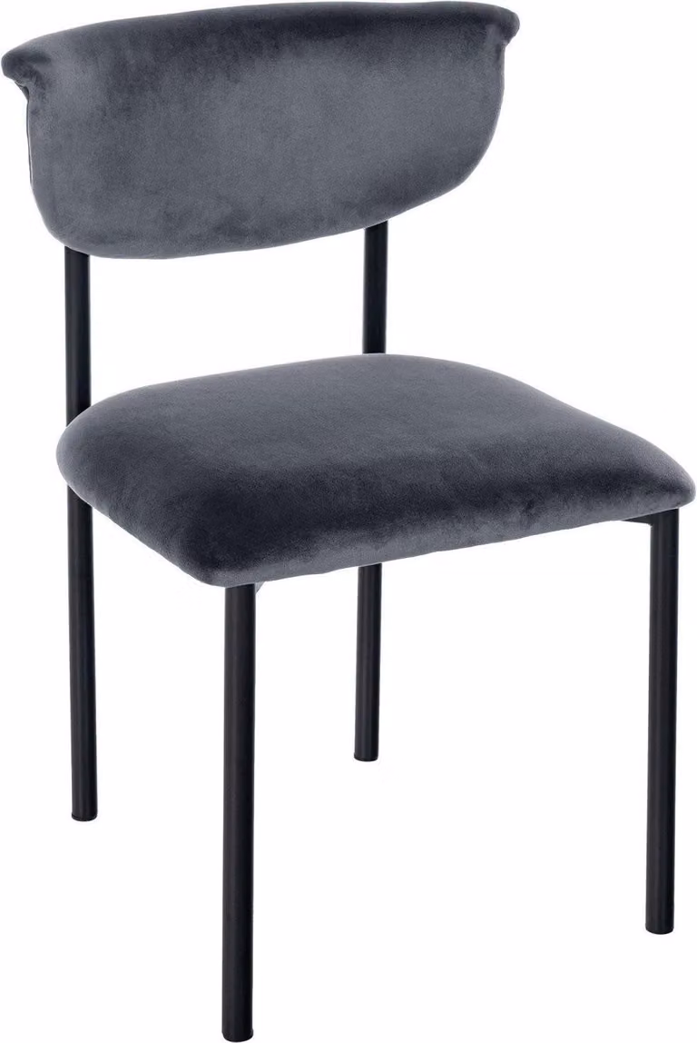 Sedia da pranzo in velluto - seduta imbottita - elevato comfort di seduta, struttura in metallo nero | colore: grigio scuro