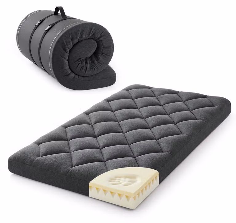 Materasso da pavimento, 10 cm di spessore, in memory foam, dimensioni 190x97 cm, con rivestimento removibile, arrotolabile