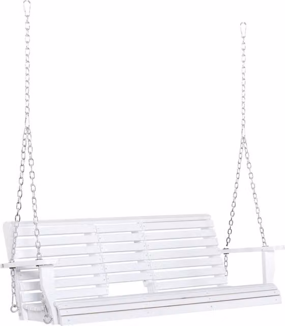 Dondolo da esterno Giordanoshop per 3 persone in legno di abete e metallo bianco con tendalino, tavolino e portabicchieri L: 150 cm, P: 75 cm, H: 53 cm
