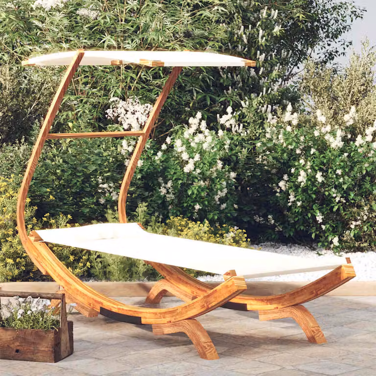 vidaXL Lettino con Tettuccio in Legno Curvato Beige, L 100 x P 190 x H 134 cm