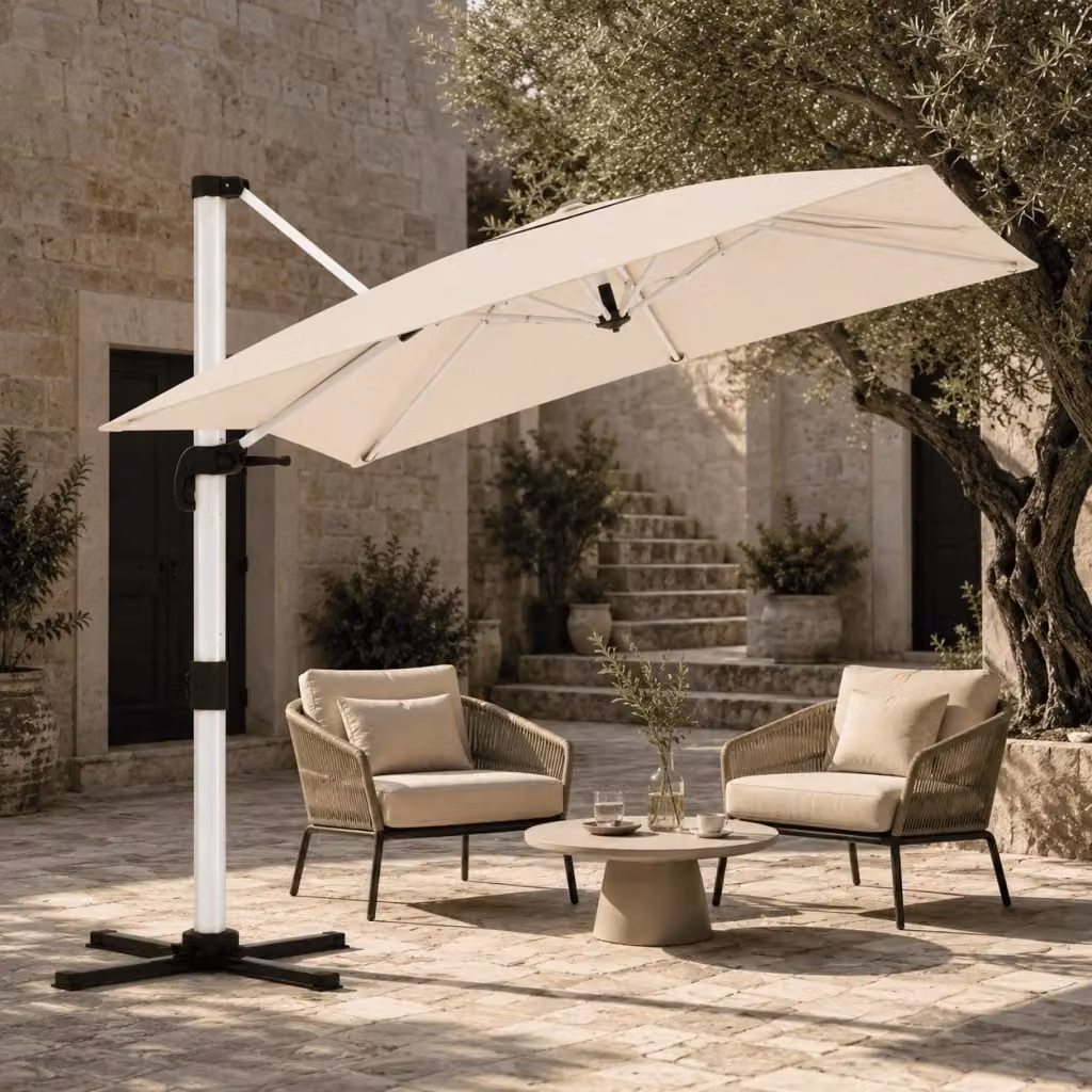 Ombrellone Decentrato Arreditaly Beige con Struttura in Alluminio e Telo in Poliestere Impermeabile UV50+ L: 300 cm, P: 300 cm, H: 260 cm – 2