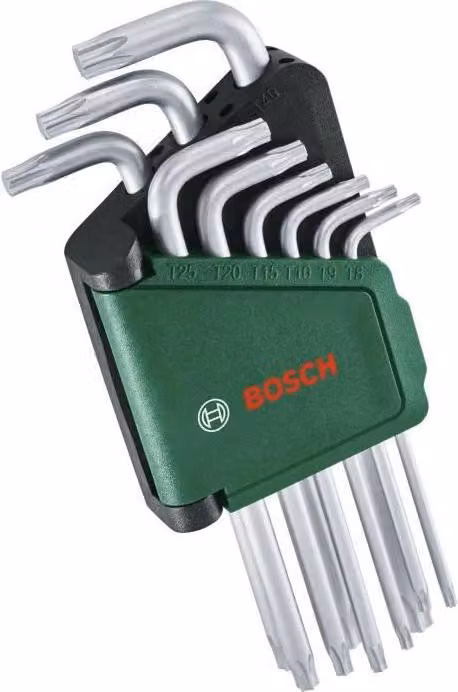Set di chiavi Torx Bosch, 9 pezzi, TX8-TX40, acciaio S2, antiruggine, supporto incluso