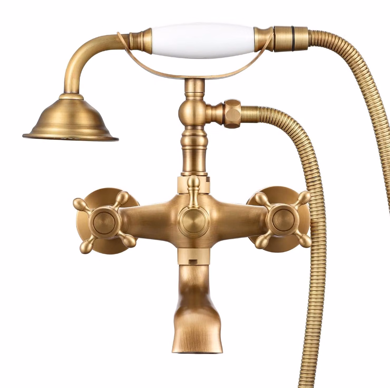 Rubinetto per lavabo in ottone con doccetta, a due manopole, girevole a 180°