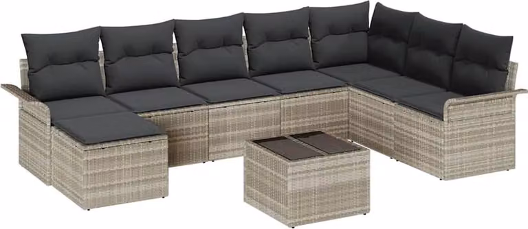 Set Divano da Giardino 9 pcs Grigio chiaro Poly Rattan