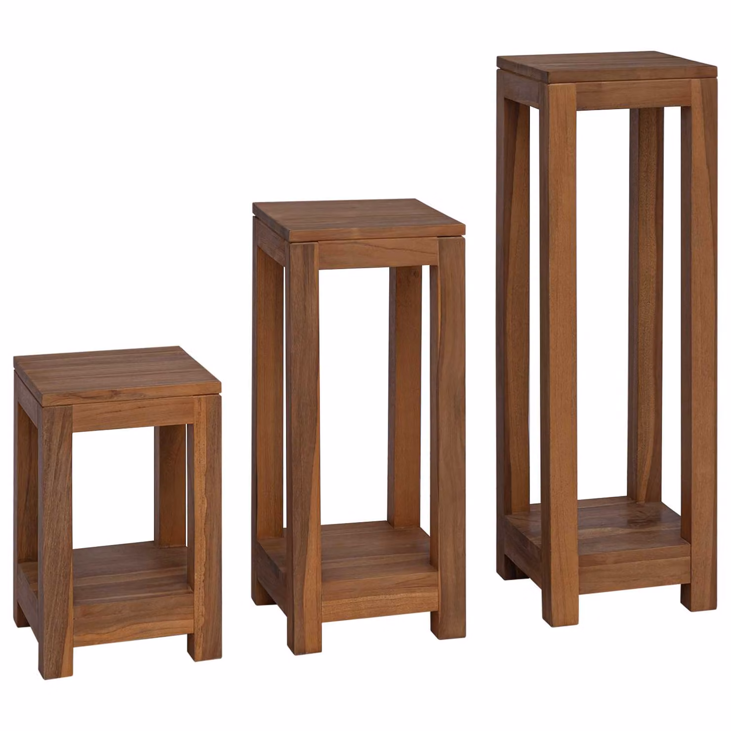 Set di 3 supporti per piante vidaXL in legno color marrone, stile rustico, L/P/H: 25 x 25 x 80 cm
