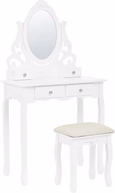 Set da toeletta BELIANI bianco con specchio ovale inclinabile e 4 cassetti in stile scandinavo L/P/H: 75 x 40 x 139 cm