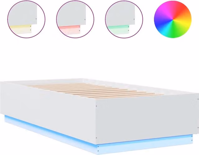 Letto singolo moderno DESIGN IN in legno bianco con luci LED sottostanti e porta USB, L/P/H: 90 x 190 x 40 cm