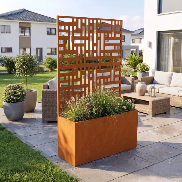 Fioriera con Spalliera Bernalda 146 x 83 x 31 cm Acciaio Corten - Marrone Ossidato casa.pro