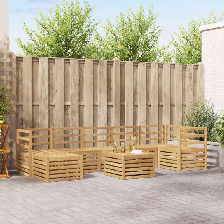 Set di divani da esterno vidaXL 8 pz in legno di acacia massello con cuscini bianchi e marroni in stile moderno per giardino e terrazza