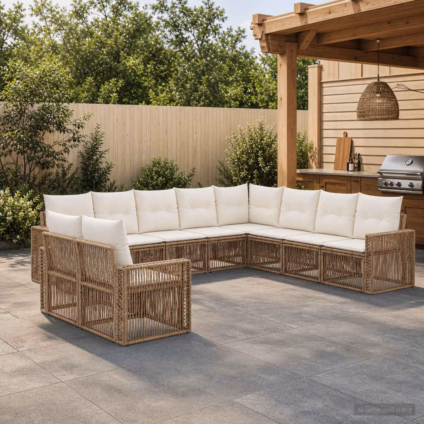 vidaXL Set Divano da Giardino 10 pz Beige e Bianco Crema polyrattan