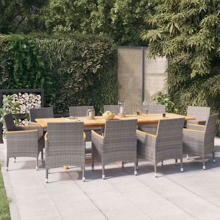 Set da Pranzo per Giardino e Terrazzo vidaXL in Legno di Acacia con 11 Cuscini Grigio