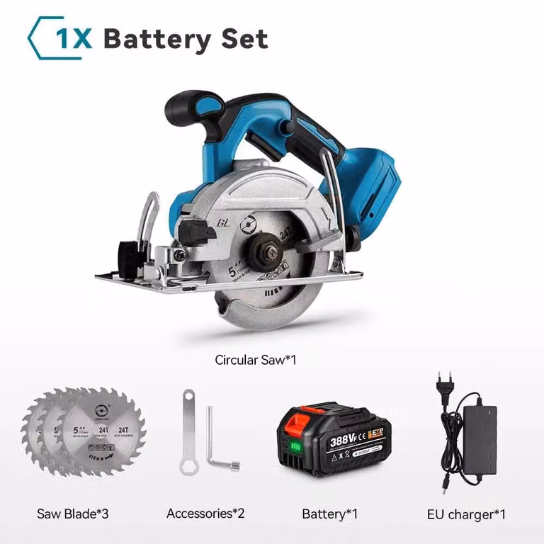 Seghetto circolare a batteria - Senza fili - Seghetto circolare - Seghetto circolare portatile - 7 pollici - 125 mm - 18V - Angolo di taglio regolabile
