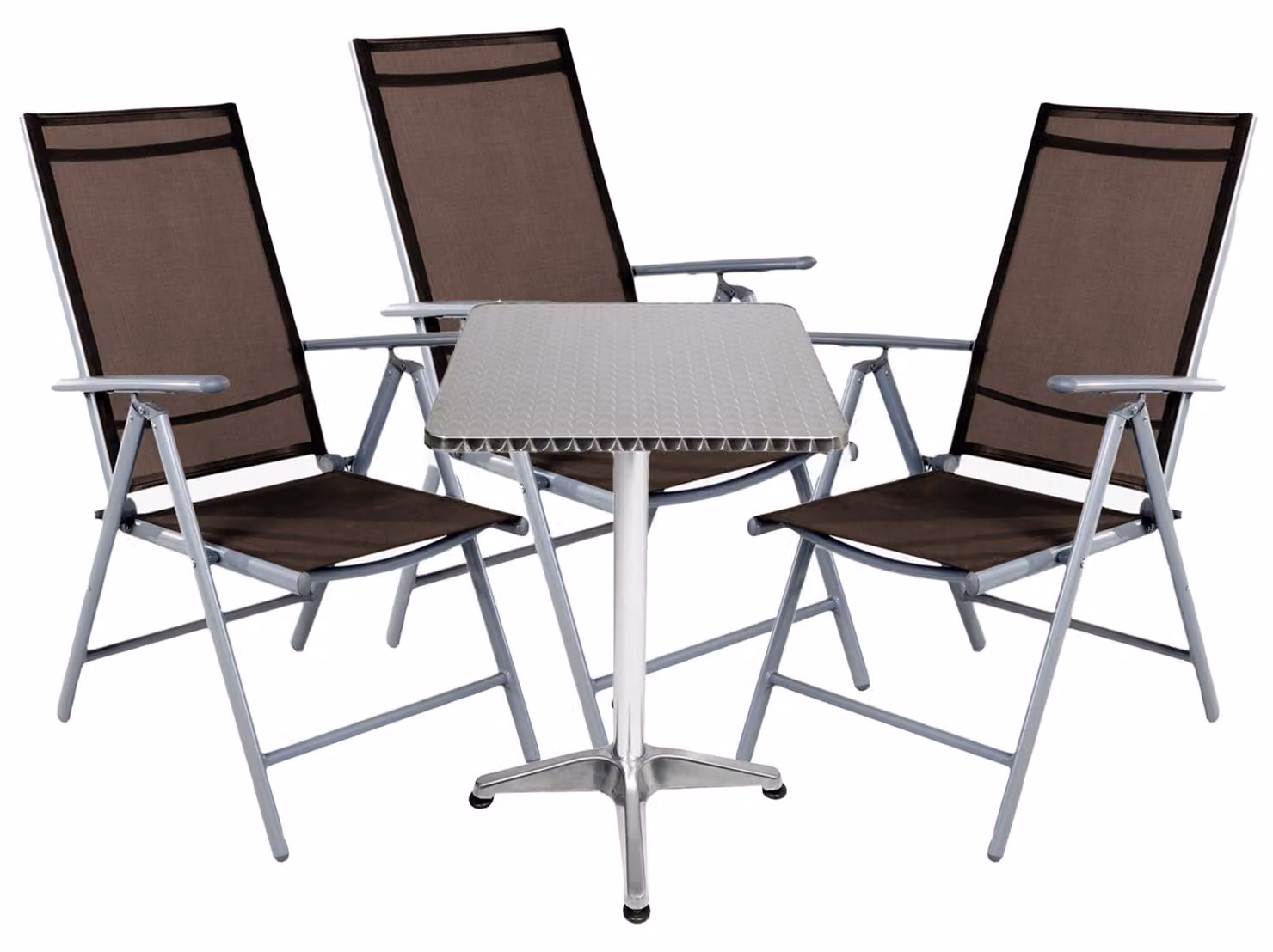 Set da bistrot da 4 pezzi, in alluminio, con tessuto/colore marrone cioccolato