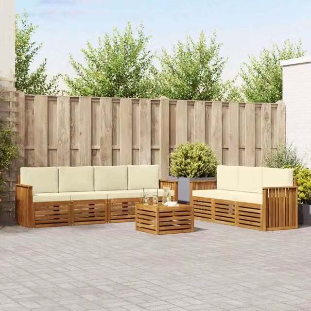 Set divani 8 pz Naturale e Crema Legno di Acacia Massello 3374485