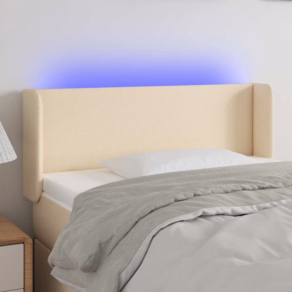 Testiera per letto vidaXL in tessuto beige con illuminazione LED e porta di ricarica USB, L 103 cm, P 16 cm, H 78-88 cm