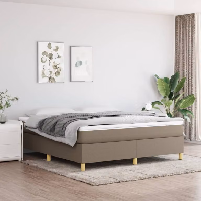The Living Store Letto a molle con materasso Taupe 160x200 cm in tessuto