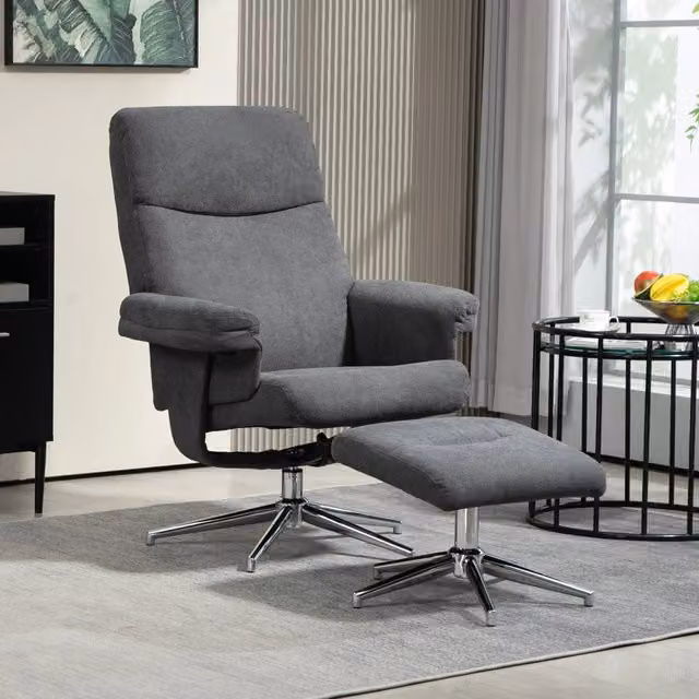 Set da 2 pezzi di poltrone reclinabili relax REDOM con pouf coordinato, colore grigio, L 78 cm x P 85 cm x H 106 cm