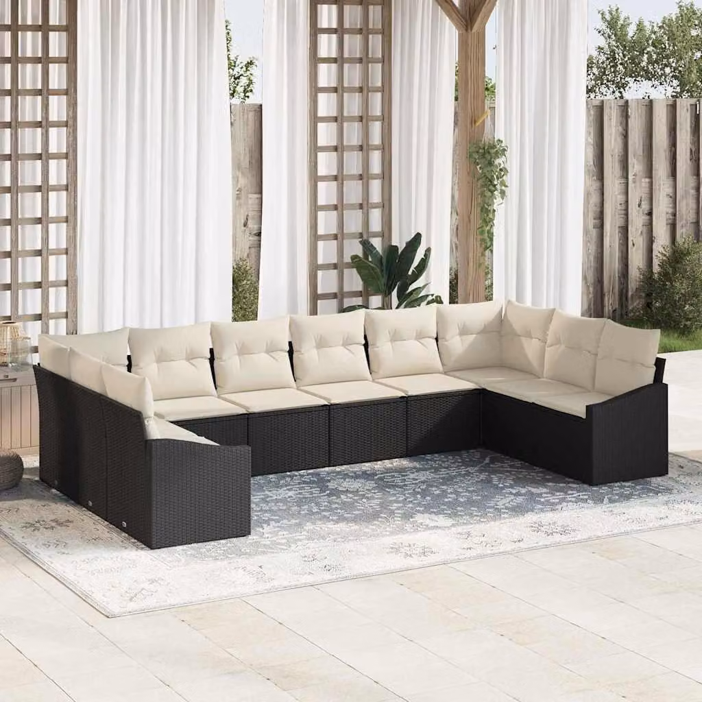 Maison Exclusive - Set di divani da esterno, 10 pezzi, colore nero [Materiale sintetico]: rattan sintetico