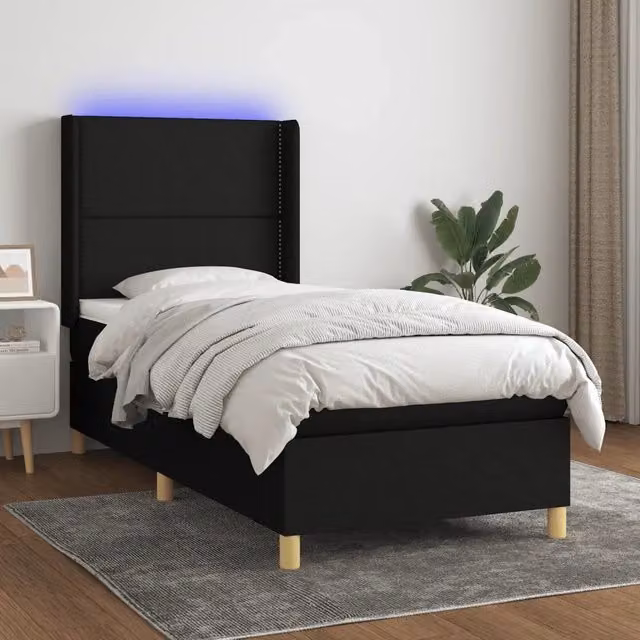 Letto a molle con materasso vidaXL in tessuto nero con illuminazione LED sottostante e porta USB, L/P/H: 90 x 200 x 93 cm – 1
