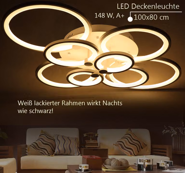 Plafoniera LED 6067-8 100x80x17cm Plafoniera LED 148W con telecomando Colore luce/luminosità regolabile dimmerabile Struttura in metallo laccato bianco