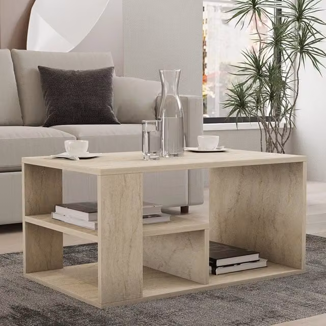 Tavolino da Salotto DMORA in Marmo Beige con 2 Vani, L: 80 cm, P: 40 cm, H: 50 cm – 1