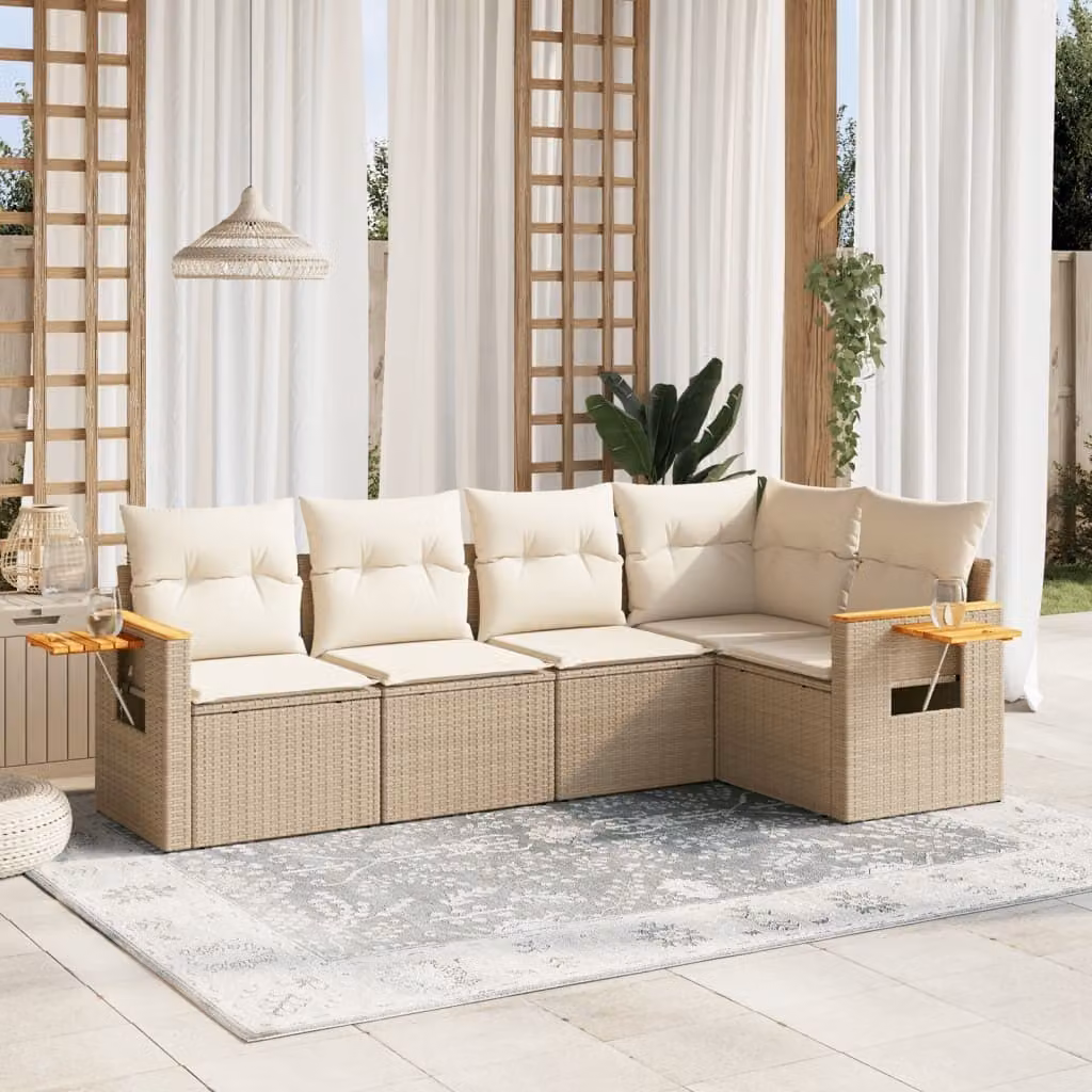 Maison Exclusive - Set Divano da Giardino 5 pz con Cuscini Beige in Polyrattan