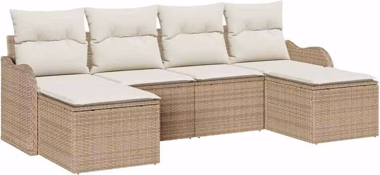 Set Divano da Giardino con cuscino 6 pcs Beige Poly Rattan