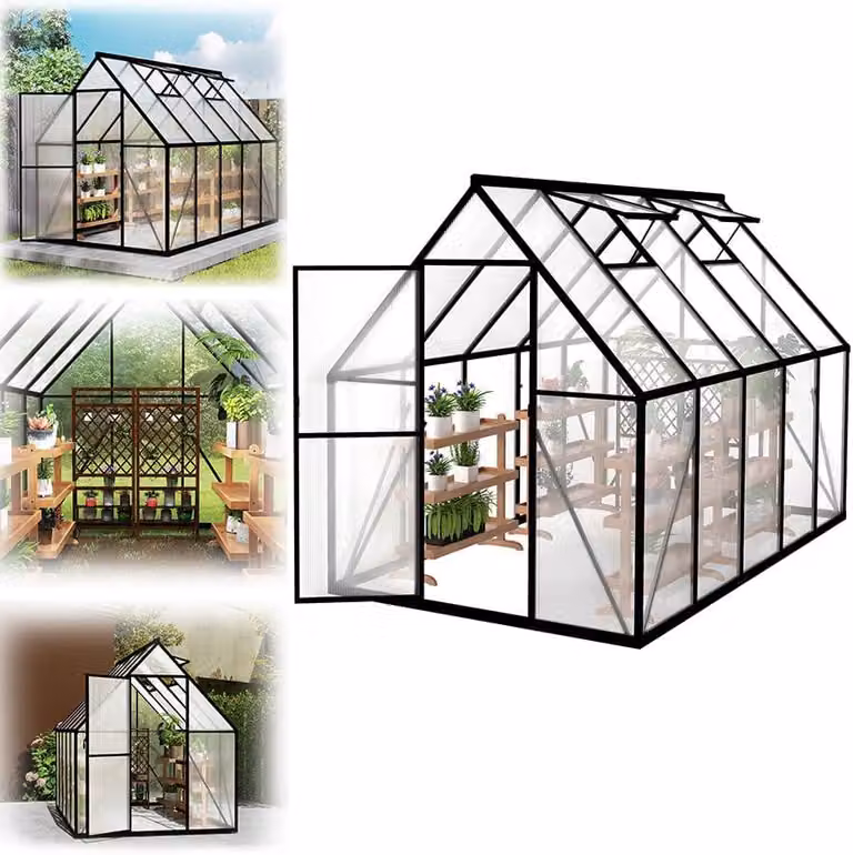 Serra in alluminio QEENTOE con fondamenta, dimensioni 280x170x195 cm, serra con finestra sul tetto, resistente alle intemperie e ai raggi UV, serra da giardino stabile, ideale per coltivare pomodori