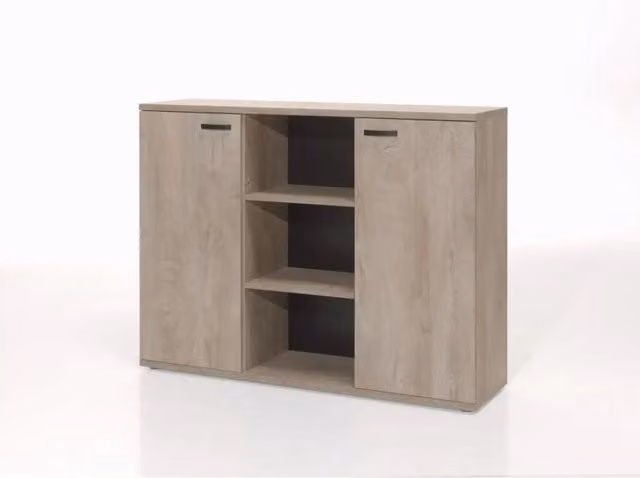 Buffet basso per ufficio con 2 porte e scaffali colore rovere grezzo collezione YUKON