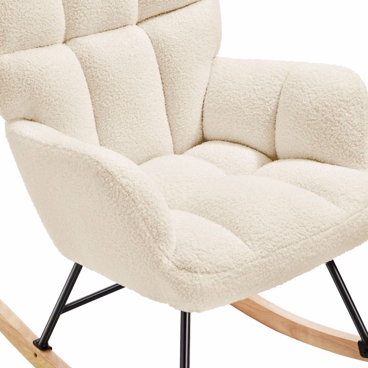 Sedia a dondolo Torve TecTake GmbH in stile scandinavo con imbottitura in bouclé beige e pattini in legno – 1